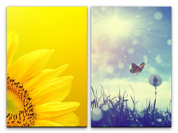 2 Bilder je 60x90cm Sonnenblume Gelb Pusteblume Schmetterling Sonne Sommer Wiese