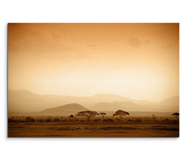 120x80cm Wandbild Afrika Savanne Bäume Berge Sonnenaufgang