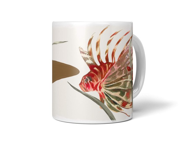 Dekorative Tasse mit schönem Motiv Feuerfisch Exotisch Wasserfarben Rot Kunstvoll
