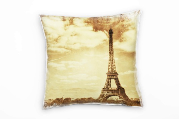 Vintage, sepia, Eiffelturm, Paris Deko Kissen 40x40cm für Couch Sofa Lounge Zierkissen