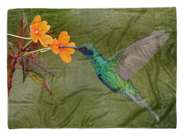Handtuch Strandhandtuch Saunatuch Kuscheldecke mit Tiermotiv Kolibri Blume Nekt