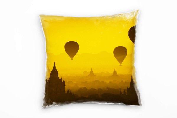 City, Heißluftballons, Nebel, orange, braun Deko Kissen 40x40cm für Couch Sofa Lounge Zierkissen