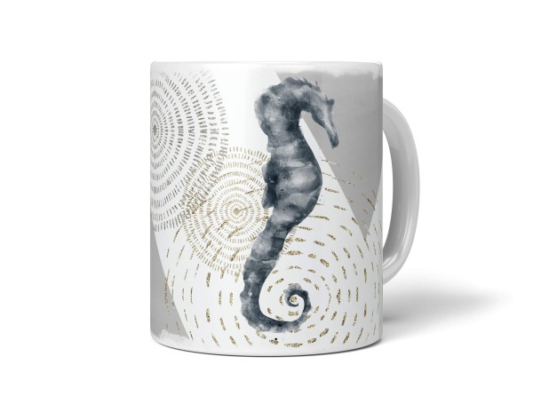 Dekorative Tasse mit schönem Motiv Seepferdchen Wasserfarben Modern schönem Design