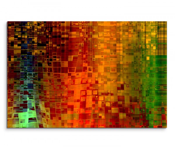 120x80cm Wandbild Kunst Hintergrund abstrakt Pixel rot grün gelb