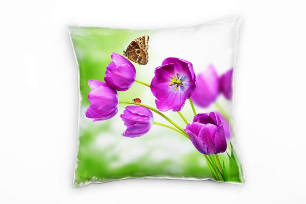 Macro, Blume,Schmetterling, grün, pink Deko Kissen 40x40cm für Couch Sofa Lounge Zierkissen