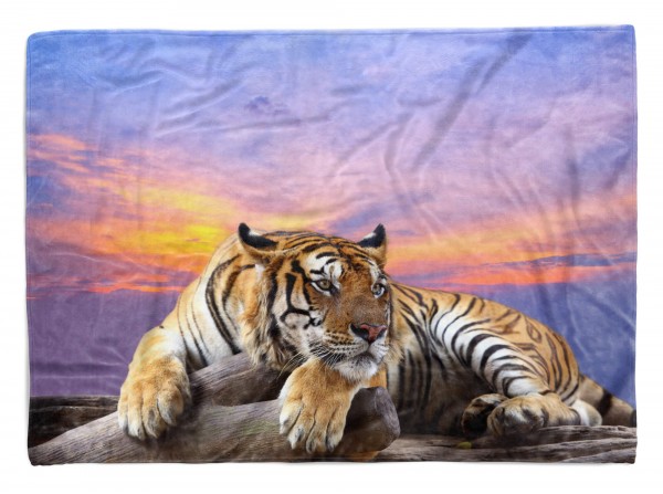 Handtuch Strandhandtuch Saunatuch Kuscheldecke mit Tiermotiv Tiger Natur Abendr