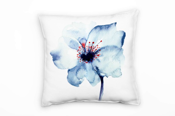 Macro, Blume, Mohn, blau, weißer Hintergrund Deko Kissen 40x40cm für Couch Sofa Lounge Zierkissen