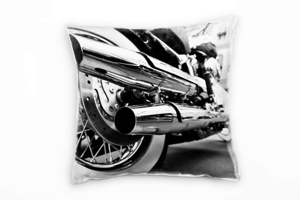 Macro, schwarz, weiß, Auspuff, Motorrad Deko Kissen 40x40cm für Couch Sofa Lounge Zierkissen