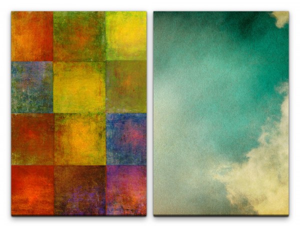 2 Bilder je 60x90cm Abstrakt Farbenfroh Bunt Wolken Kunstvoll Dekorativ Modern