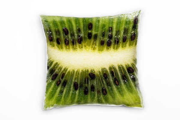 Macro, grün, schwarz, weiß, Kiwi Deko Kissen 40x40cm für Couch Sofa Lounge Zierkissen