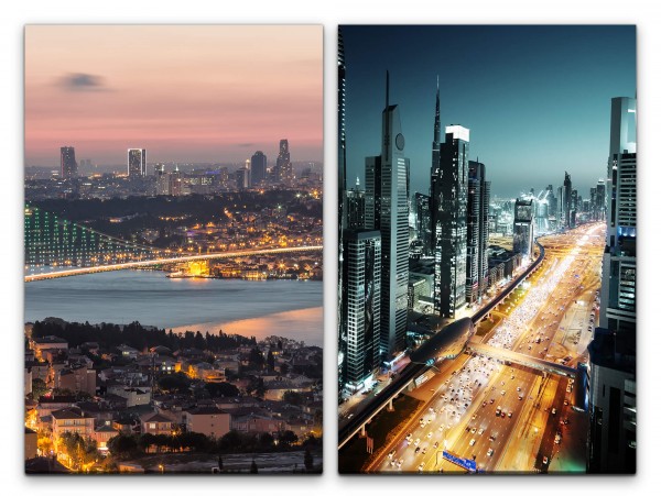 2 Bilder je 60x90cm Brücke der Märtyrer Istanbul Erste Brücke Bosporus Dubai Skyline Wolkenkratzer