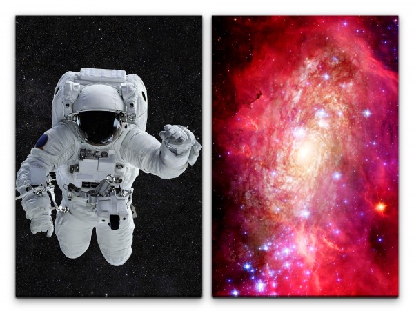 2 Bilder je 60x90cm Astronaut Weltraum Galaxie Sterne Universum Schwerelos Fantasie
