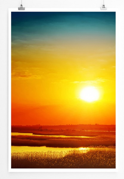 Landschaftsfotografie 60x90cm Poster Goldener Sonnenaufgang über einem Fluss