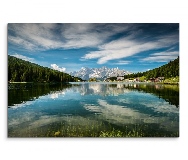 120x80cm Wandbild Italien Dolomiten Alpen Bergsee Wald Reflexion