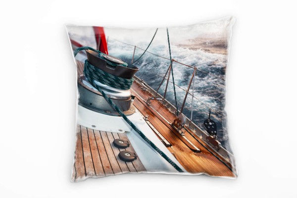 Meer, Segelboot, Welle, Detailaufnahme, braun, blau Deko Kissen 40x40cm für Couch Sofa Lounge Zierki