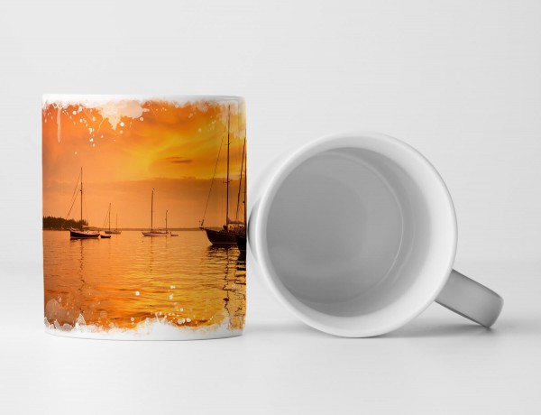 Tasse Geschenk Segelboot - wunderschöner orange roter Sonnenuntergang