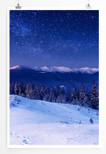 Landschaftsfotografie 60x90cm Poster Milchstraße über den Winterbergen Ukraine
