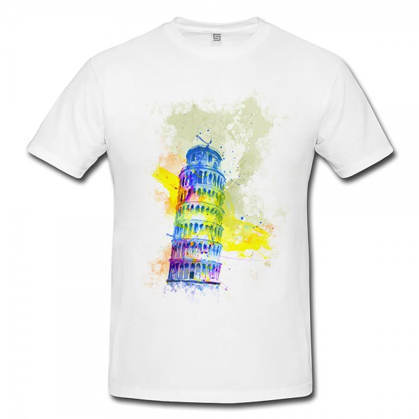 Schiefe Turm von Pisa Herren T- Shirt , Stylisch aus Paul Sinus Aquarell Color