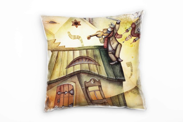 Abstrakt, braun, gemalt, Geigenspieler auf dem Dach Deko Kissen 40x40cm für Couch Sofa Lounge Zierki