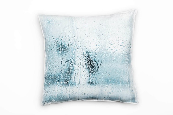 Urban, blau, grau, Regen an einer Fensterscheibe Deko Kissen 40x40cm für Couch Sofa Lounge Zierkisse
