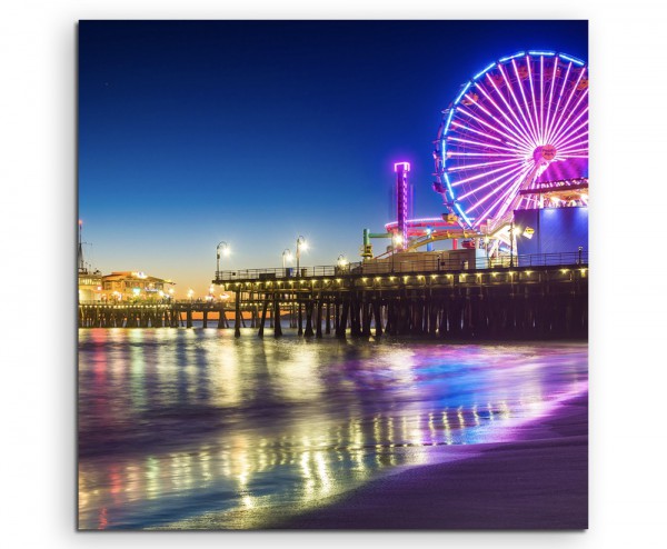 Landschaftsfotografie – Pier bei Nacht, Santa Monica, Kalifornien, USA auf Leinwand