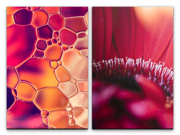 2 Bilder je 60x90cm Abstrakt Rot Wasserblasen Blumen Dekorativ Fotokunst Makrofotografie