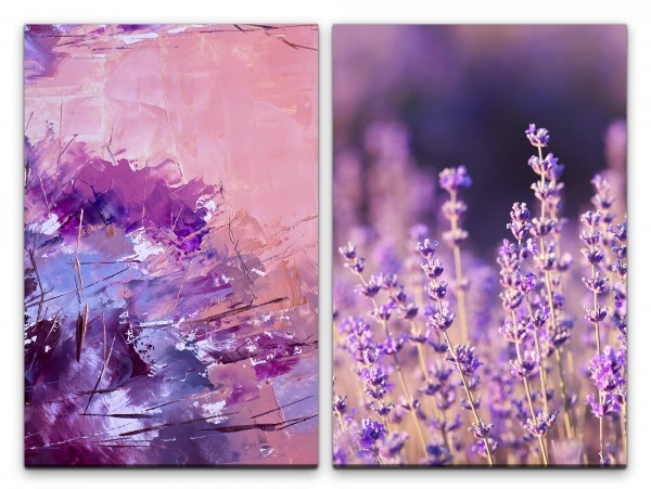 2 Bilder je 60x90cm Abstrakt Pastellfarben Lavendel Sommer Warm Gemütlich Friedlich