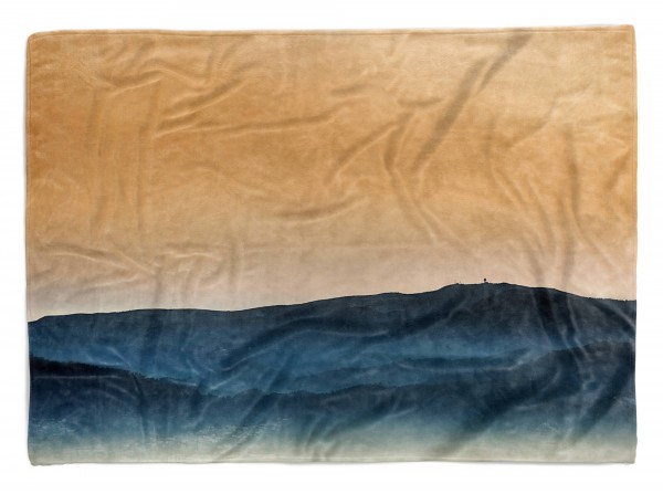 Handtuch Strandhandtuch Saunatuch Kuscheldecke mit Fotomotiv Berge Horizont Abendröte