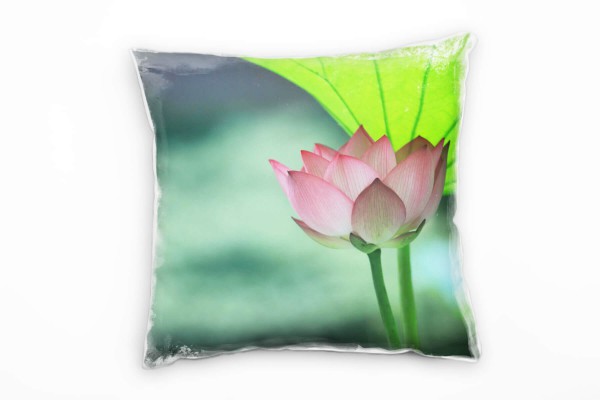 Blumen, grün, rosa, Lotusblume Deko Kissen 40x40cm für Couch Sofa Lounge Zierkissen