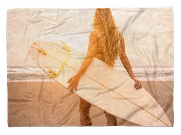 Handtuch Strandhandtuch Saunatuch Kuscheldecke mit Fotomotiv Surferin Strand Su