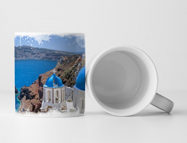Tasse Geschenk Urbane Fotografie – Kirchen Kuppel von Santorini Griechenland