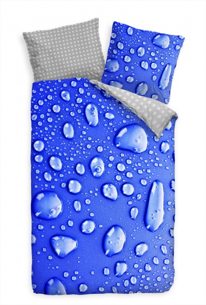 Blau Hintergrund Wasser Tropfen Makro Bettwäsche Set 135x200 cm + 80x80cm Atmungsaktiv