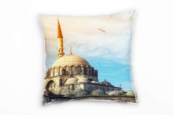 Urban, Istanbul, Moschee, blau, grau, orange Deko Kissen 40x40cm für Couch Sofa Lounge Zierkissen