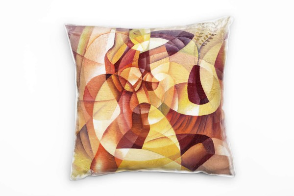 Abstrakt, braun, gelb, gemalte Frau aus Flächen, Kubistisch Deko Kissen 40x40cm für Couch Sofa Loung