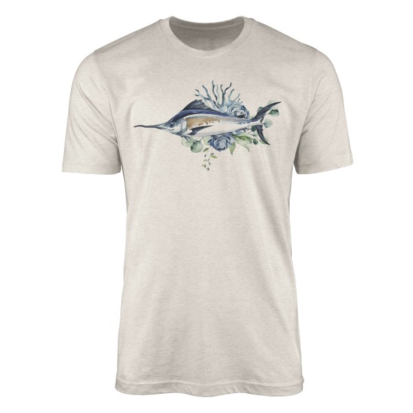 Herren Shirt 100% gekämmte Bio-Baumwolle T-Shirt Schwertfisch Wasserfarben Motiv Nachhaltig Ökomode