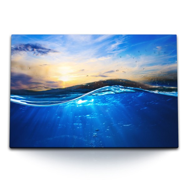 120x80cm Wandbild auf Leinwand Meer Ozean Wasser Blau Sonnenuntergang