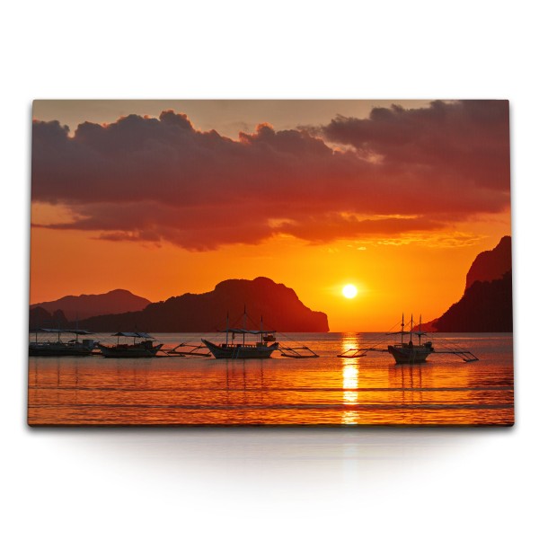 120x80cm Wandbild auf Leinwand Thailand Meer Sonnenuntergang roter Himmel Inseln