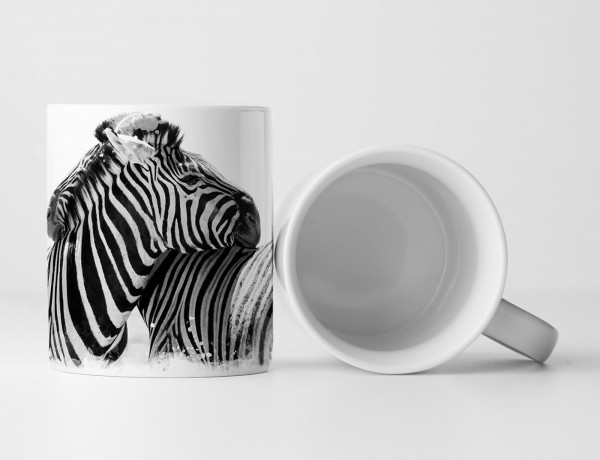 Tasse Geschenk Tierfotografie – Zwei zärtliche Zebras schwarz weiß