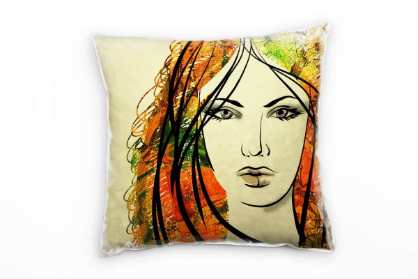 Abstrakt, Vintage, rot, grün, Frauengesicht, gemalt Deko Kissen 40x40cm für Couch Sofa Lounge Zierki