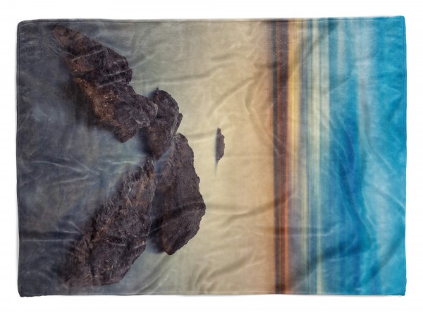 Handtuch Strandhandtuch Saunatuch Kuscheldecke mit Fotomotiv Meer Horizont Fels