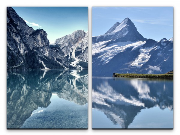 2 Bilder je 60x90cm Alpen Berge See klares Wasser Reflexion Schneegipfel Eintracht