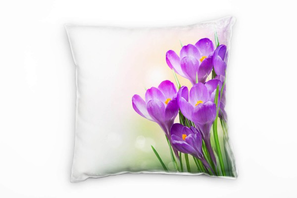 Blumen, lila, grün, Krokusse, Pastellfarben Deko Kissen 40x40cm für Couch Sofa Lounge Zierkissen