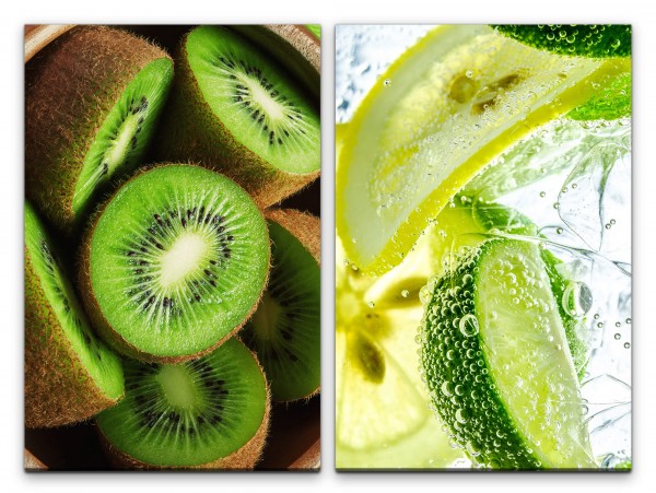 2 Bilder je 60x90cm Kiwis Zitronen Wasser Frisch Gesund Küche Früchte