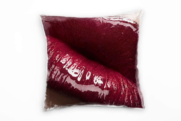 Macro, rot, Lippen, Glanz Deko Kissen 40x40cm für Couch Sofa Lounge Zierkissen