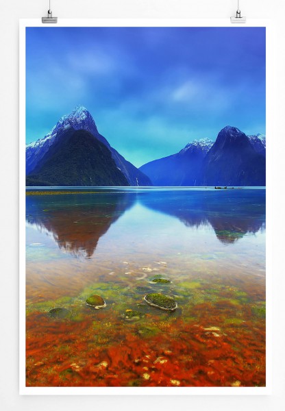 Landschaftsfotografie 60x90cm Poster Rote Algen und Berge