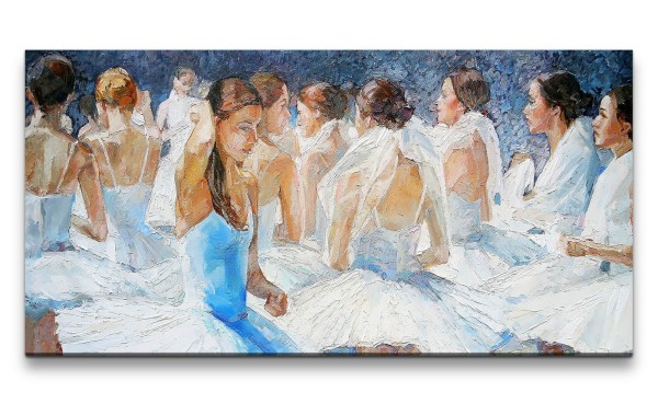 Leinwandbild 120x60cm Ballerina Ballett Junge Frauen weiße Kleider Kunstvoll