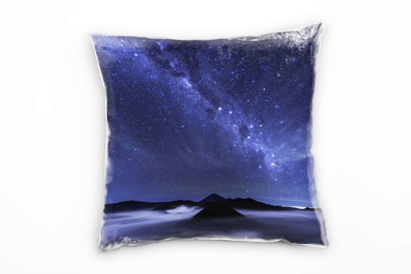 Natur, Nacht, Berge, Sterne, blau, schwarz Deko Kissen 40x40cm für Couch Sofa Lounge Zierkissen