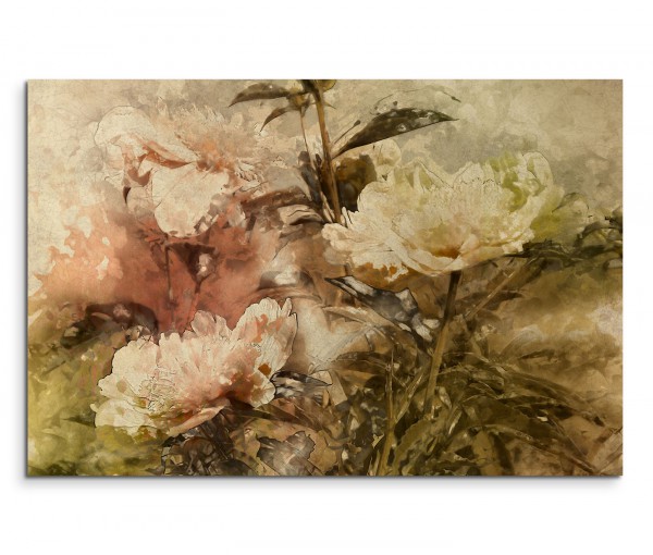 120x80cm Wandbild Gemälde Wasserfarben Blumen grunge vintage