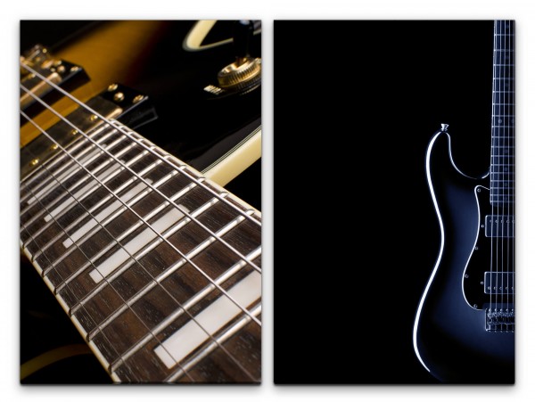 2 Bilder je 60x90cm Gitarre E-Gitarre Musik Nahaufnahme Schwarz Gitarrensaiten Rock