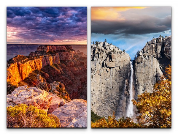 2 Bilder je 60x90cm Grand Canyon USA Wasserfall Berge Natur Himmel Abenddämmerung